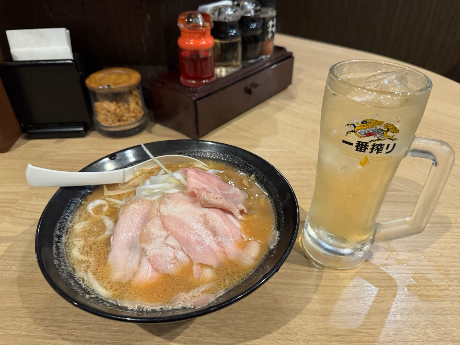 Extra Rich Miso Ramen with Pork, ¥1,040. The pork is slow-cooked and laid on at the end